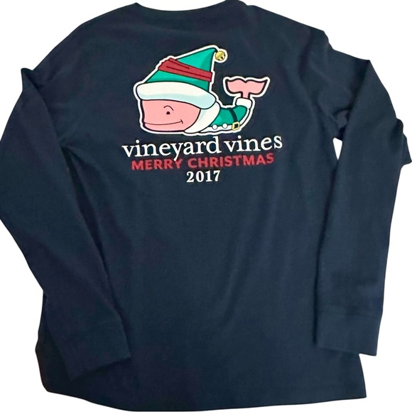 🎄 Vineyard Vines T-Shirt L Holiday 2017 Long Sleeve Navy - Picture 4 of 8